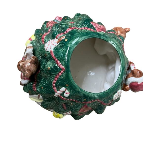 Fitz and Floyd Christmas Tree Teddy Bear Cookie Jar 13” 1991 Rare - Picture 7 of 9